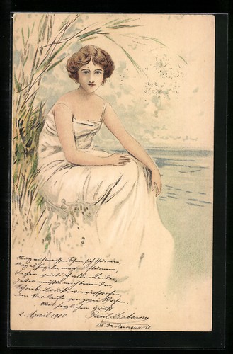 Lithographie schöne frau mit - lithographie,