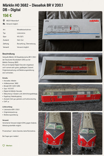 Märklin diesellok 3682 - h0, br