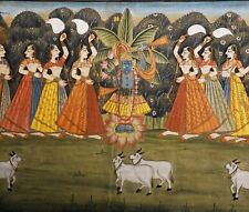 Handgefertigte indische Malerei auf Stoff,Krishna mit Verehrerinnen, 178 x114 cm