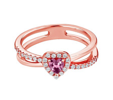 925 Silber Roségold Beschichtet 0,50 Ct Herz Rosa Turmalin Damen Feiner Ring