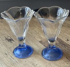 2 Vintage Italienische Borgonova Klar & Blau Stiel Eisbecher Dessert Glas