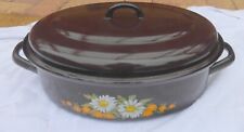 alte Email Bratpfanne Bräter Entenbraten Fleischpfanne DDR braun oval mit Deckel