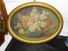 kleines Ovales Ölgemälde - Blumenstrauss - von A DERRY - ca.45 x 34 cm