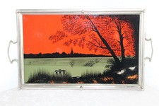 Antikes Tablett Holz mit Hinterglasmalerei ART DECO 30er Jahre Rhein Münster