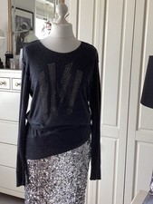 Esprit Pullover Longpullover Wollmischung Strassaplikationen dunkelgrau Gr. M