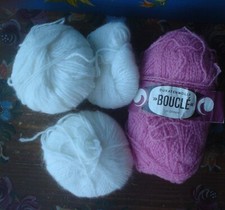 Wolle ca. 80 gr.weiß + pink Bouclé Dukaten-Wolle -, beste Wolle first class # 4
