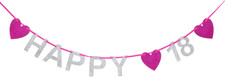 ® Happy 18 Girlande - Silber Pink Glitzernd - Geburtstag Birthday Dekoration