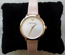 Goldene Armband-Uhr - Altrosa Leder-Armband - Emporio Armani