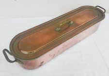 Großer alter Fischdämpfer, Fischtopf Alu verkupfert mit Messing Griffen (2)