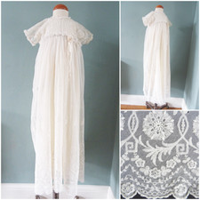 Antikes Taufkleid Kleid Edwardian Babys weiß Blumen Tambour Spitze Netz