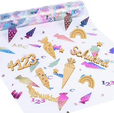 70 Stück Schulanfang Deko Holz, 1 Farbige Tischflagge, Einschulung Deko Streudek