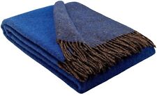 Wolldecke 100% Schurwolle Wohndecke Plaid Decke 140x200cm Braun-Blau