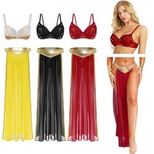 DE Damen Bauchtanz Kostüm Pailletten Bh Mit Tanzrock Belly Arabische Tanzkostüm 