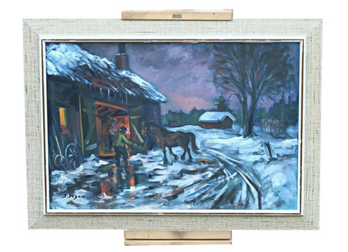 Winterliche bauernhofszene mit - bauernhofszene,