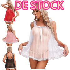 DE-Damen Durchsichtig Hemd Spitze Netz Dessous Nachtwäsche Babydoll Reizwäsche