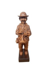 Trompeter Musiker Figur Holzoptik Hartplastik Vagabund,Holzschnitzerei Deko 39cm