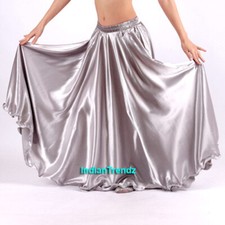 Silber - 360 Full Circle Satin Rock Lang Swing Bauchtanz Kostüm Tribal