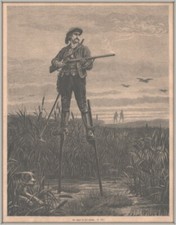 Landes=Küste v.Bordeaux+Bayonne "Jäger auf Stelzen" Original Holzstich von 1880