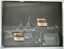 Orig Fotoplatte Glas 1937 Strandkörbe Segelboote Brücke Grömitz Kiel 12x9 cm