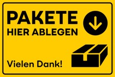 Aufkleber Info Postbote „Pakete hier ablegen“ Hinweis Folie Sticker | 5-30cm