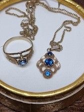 Sehr seltenes antikes Fischland Schmuckset mit blauen Steinen in Gold -Gepunzt