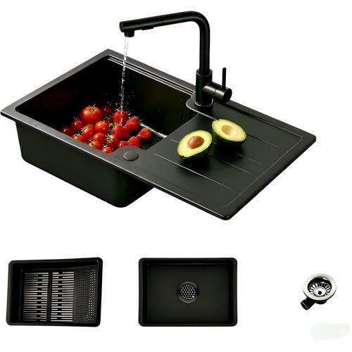Küchenspüle schwarz 65x43cm - küchenspüle,
