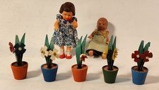 Lot Puppenstube Spanblume Blumenkasten Blume Puppe Deko Blumentopf Vase um 1960