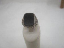 835 Silber Antiker Herren Siegelring Signet „Schmuckstein Schwarz Onyx“ Gr. 56