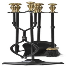 Kaminwerkzeugset aus Messing 5-teilig Schmiedeeisen antik gestaltet