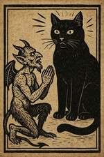 Mittelalter Teufel schwarze Katze Holzschnitt   Poster Kunstdruck Kunst Art