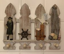 Handtuchhalter: HAKENLEISTE, Maritim, Holz, Nordsee, Möwe, Muscheln, 4 Handtuch