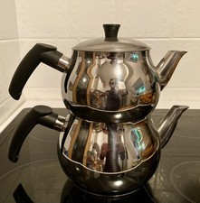 Türkischer Teekannen Set 2,25 l Caydanlik Teekocher Edelstahl Spülmaschinenfest