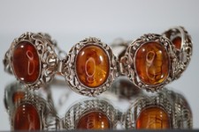 ? 925er Silberarmband mit echtem Bernstein – Jugendstil / Art Deco – 40 g