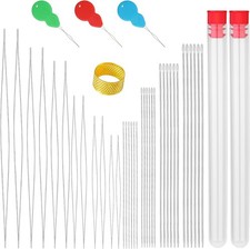 42 Stück Perlennadeln Set, 12 Stück Große Auge Nadeln zum Perlen Auffädeln, 24 S