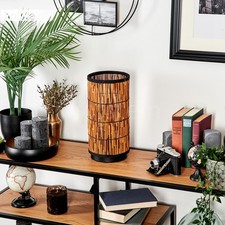 HOFSTEIN Stupinigi moderne Tischlampe Tischleuchte Metall/Rattan Schwarz/Natur