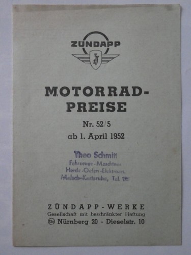Zündapp preisliste 601 - ks,