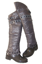 Overknee Gefüttert Gummistiefel Regenstiefel Grau Gr. 37 NEU ~