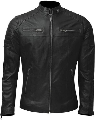 Herren schwarz leder freizeit - schwarz,