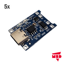 5x TP4056 USB-C 18650 Li-Ion