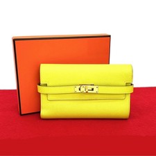 HERMES Kelly Wallet Compact Bifold Geldbörse Leder gelb d-193