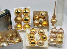 Alte GLASKUGELN GOLD Glitzerdekor BAUMSPITZE Baumschmuck 30tlg Weihnachtsschmuck