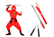 Kostüm Red Dragon Ninja  - Ninja Verkleidung Set - roter Samurai Kämpfer inkl.