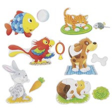 Puzzleset Haustiere von goki 6 Motive - Fisch Katze Hund Hase - Holzpuzzle Set