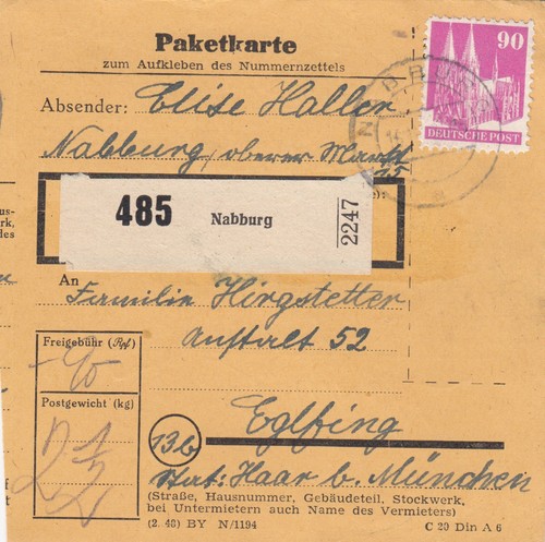 Bizone paketkarte 1948 - paketkarte,