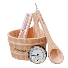 Holz Saunakübel Saunaeimer Holzkelle Sauna Kübel Kelle Thermometer Saunakelle