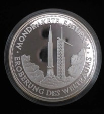 Silber-Gedenkprägung-Münze - EROBERUNG DES WELTRAUMS "Saturn V"