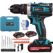 Neu Cisivis 21V Akku Bohrschrauber Set Akkuschrauber Bohrmaschine mit 2 Akkus DE