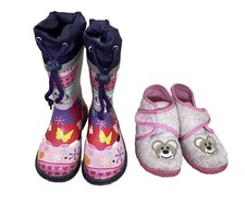 Set Gummistiefel Bunt mit Eulen ? & Hausschuhe Geox Teddy ?, Größe 24
