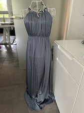 H & M MAMA Maxi Kleid Satin XS 34 Jeans blau gefüttert silber Accessoires NEU