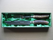 Tranchierbesteck, Geweihhorngriffe, rostfrei, Robert Klaas Solingen, selten